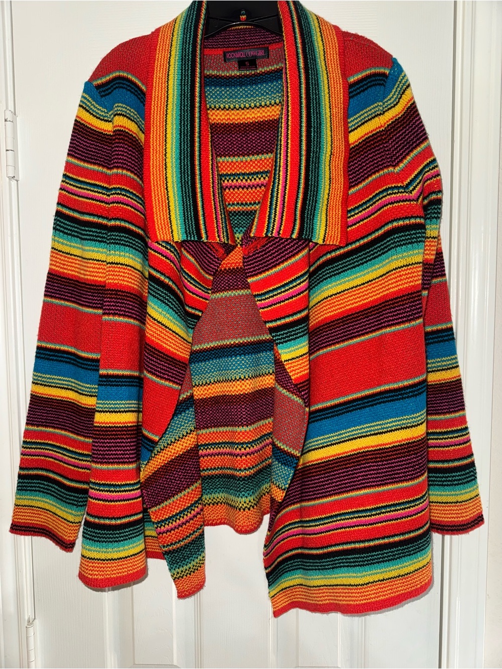 Rock & Roll Cowgirl Red Multicolor Striped Open-Front Cardigan